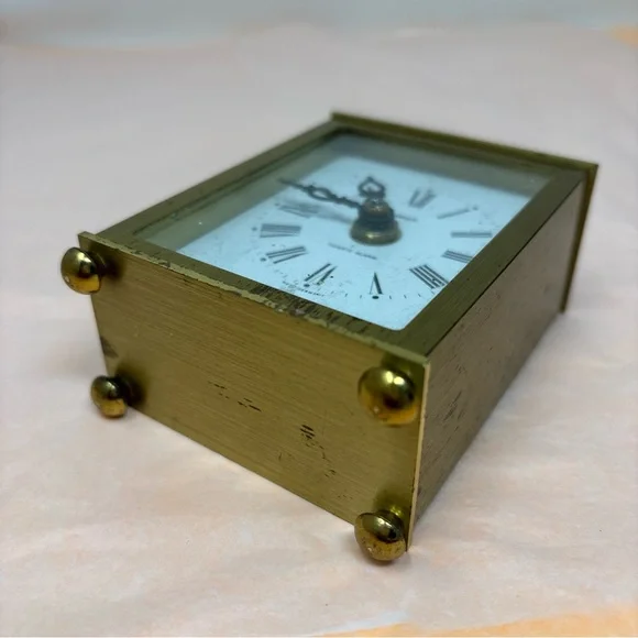 Quartz Alarm Carriage Clock in Brass Finish non working prop from west Germany - Picture 6 of 16